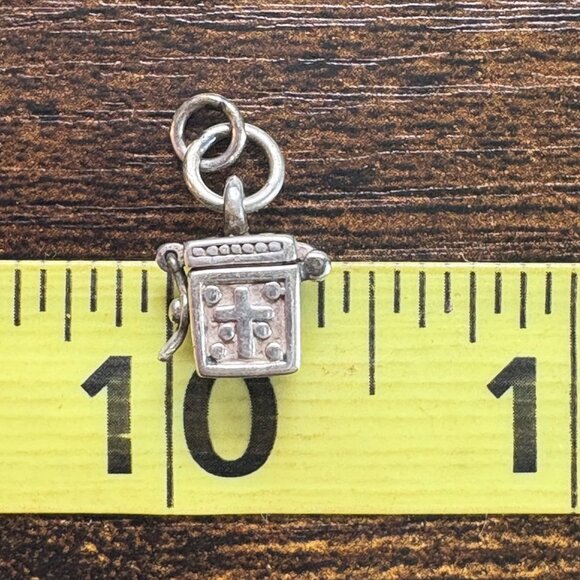 VTG Sterling Silver 925 Israel Square Poison Box Charm Small Pendant .50" Square - Picture 10 of 12